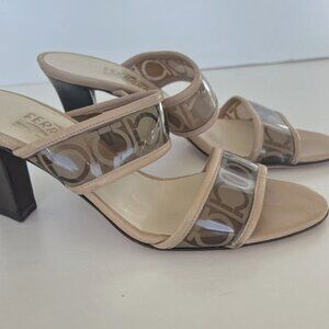 Salvatore Ferragamo Brown Beige Clear Slip On Sandals